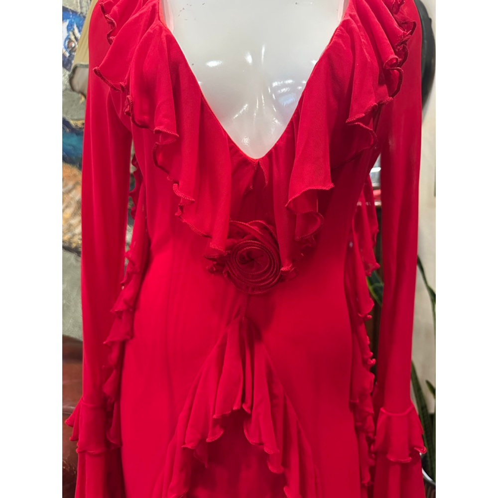 SHEIN Red Ruffle Long Sleeve Mesh Maxi Dress Size 6 - Picture 6 of 16